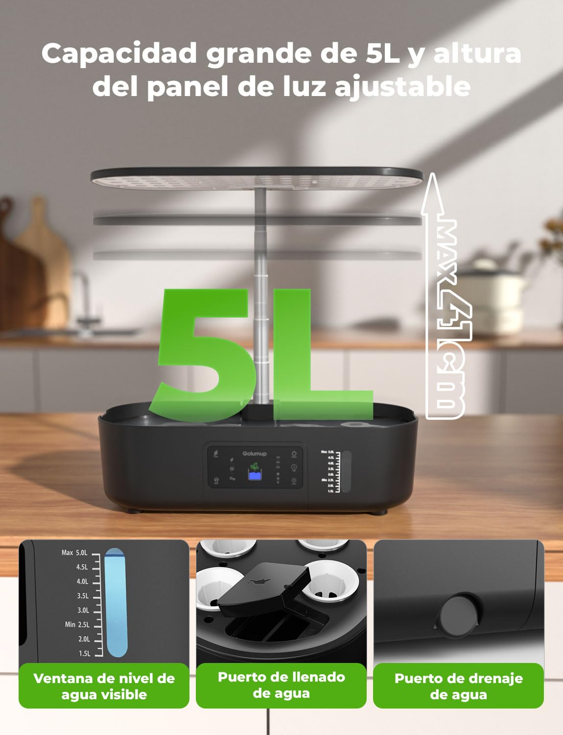 Sistema de Cultivo Hidropónico Kit de Cultivo Interior con Iluminación LED Automática, Huerto Interior con Temporizador Automático, Altura Ajustable (13 Vainas)