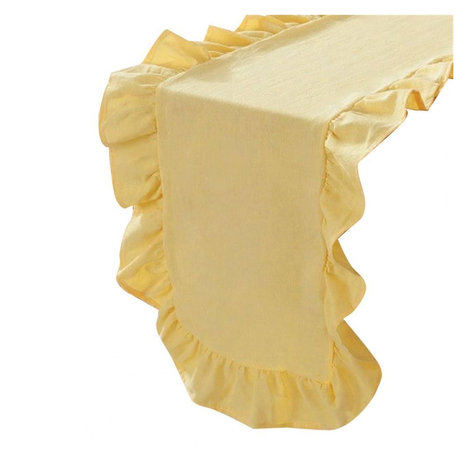 Ruffle Table Runner Rustic Table Runner with Scalloped Edge Farmhouse Cotton Flounces Washable Wedding Party for Dining(YELLOW,35*180cm)