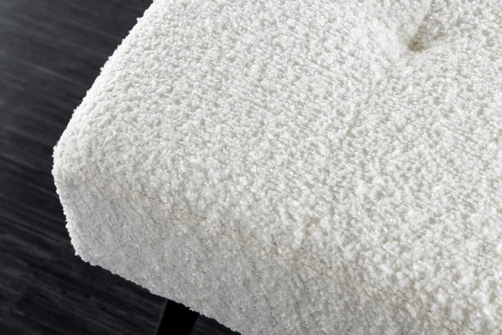 Riess Ambiente Design Sitzbank Boutique 100cm weiß Bouclé Schwarze Metallbeine Polsterbank Schminkbank Schuhbank Schlafzimmerbank Flurbank