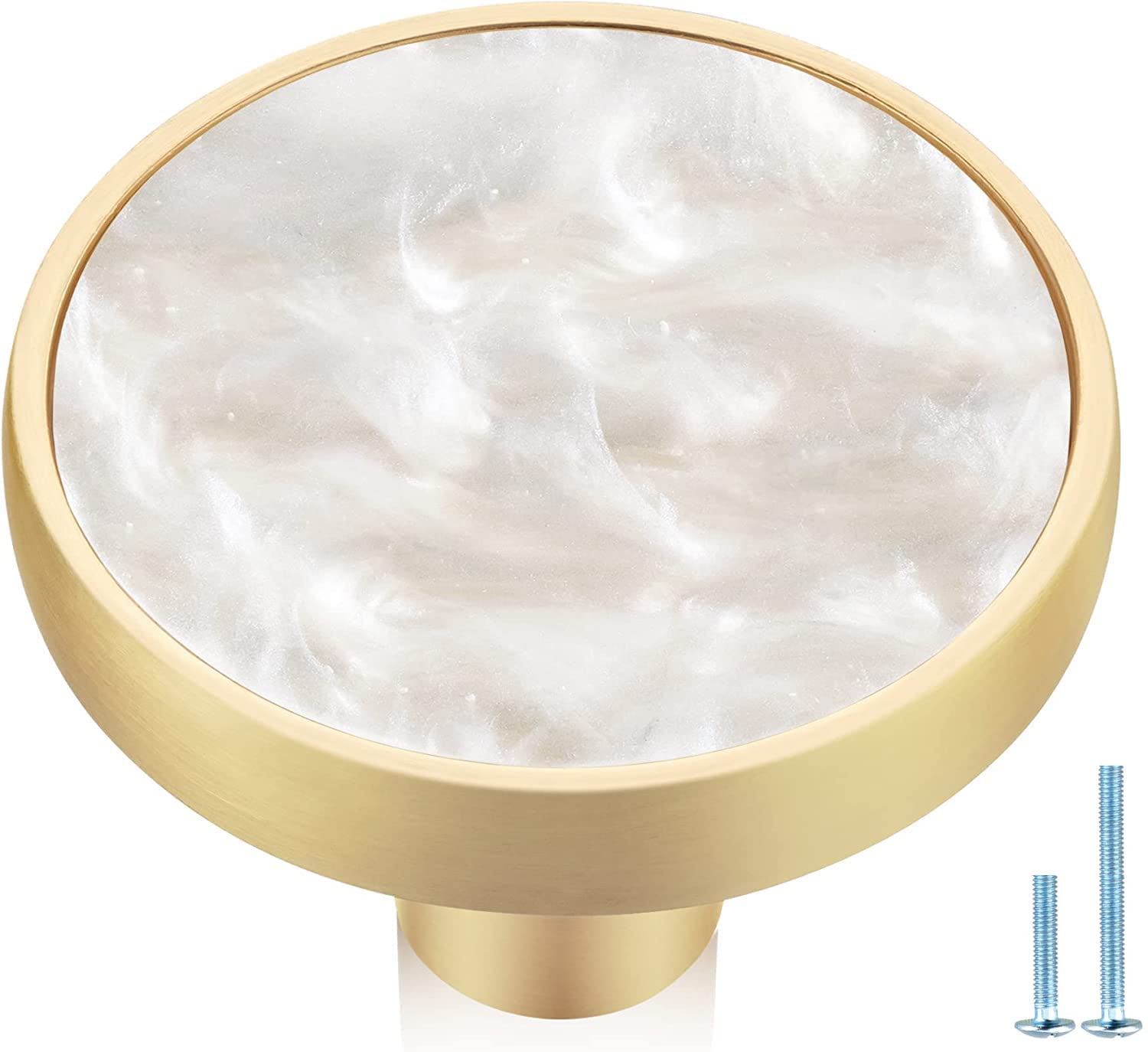 Jasluna Pearl Gold Knobs for Dresser Drawers, 20-Pack Brushed Brass Cabinet Knobs Pulls, 1-1/4-Inch knobs for Kitchen Bathroom, Decorative Furniture Hardware