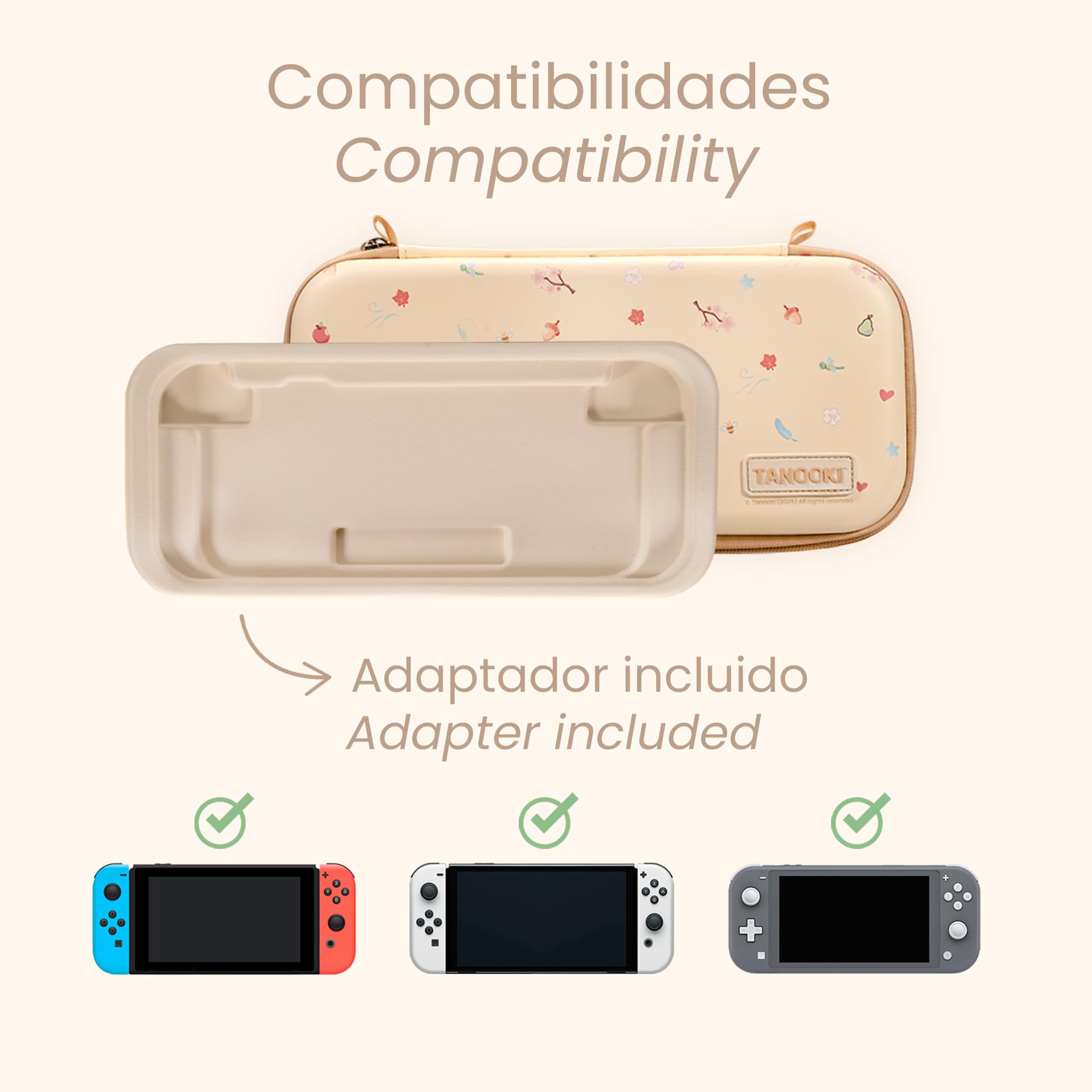 TANOOKI - Tragetasche für Switch 2, süßes Design, schöne Tasche für Switch 2, kompatibel mit Switch/OLED/Lite, Innenraum für Spiele