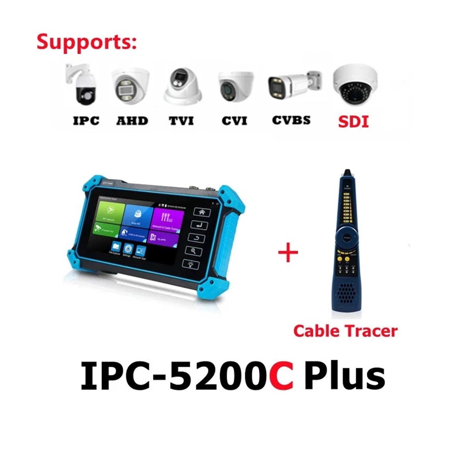 Tester CCTV, IPC5200C Tester monitora CCTV 4K | Z Tester kamery IP Analogowy tester monitoringu wideo CCTV IP PoE RJ45 Test kabla TDR do testowania kamer CCTV i IP.