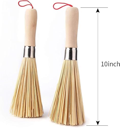Miniatura 3 de Paquete de 2 cepillos de bambú para wok, cepillo de limpieza de cocina de bambú