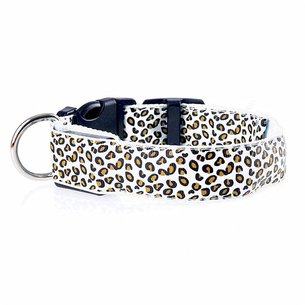 Leoparden-LED-Hundehalsband, leuchtend, verstellbar, leuchtend, für Hunde, Haustiere, Nachtsicherheit, Nylonhalsband, leuchtend, LED, helles Hundehalsband (Weiß, groß)
