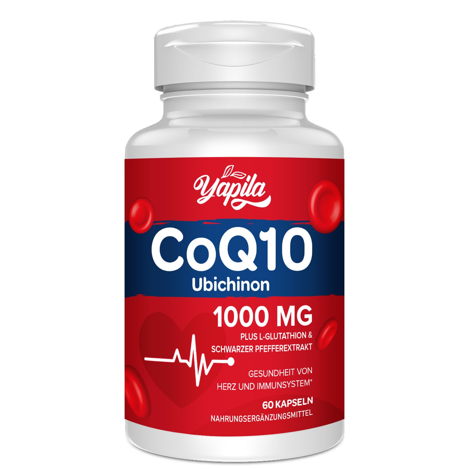 CoQ10 avec L-Glutathion 1000mg Gélules - 100% Coenzyme Q10 Fermentée, Q10 Coenzyme Hautement Dosée, Antioxydant Co Enzyme Q 10, Sans Soja, Sans Gluten,Végétalien