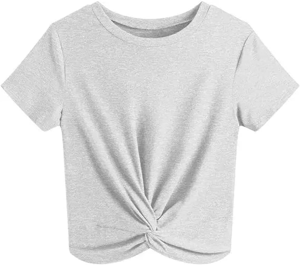 Women's Short Sleeve Round Neck Pleated Hem T-Shirt