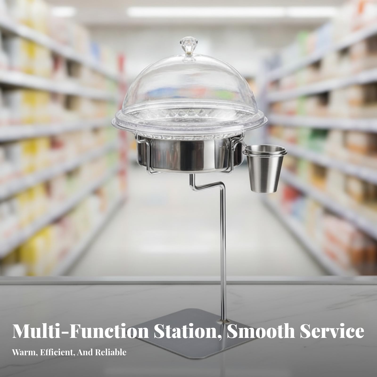 Verkostungsstation mit Kuppel | freistehend, transparent, Verkostungsständer, für Verkaufstheke, Supermärkte, Bäckereien, 3-Teiliges Set