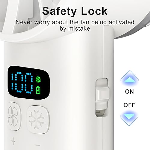 Miniatura 8 de Hurricane Ice - Ventilador de mano, batería recargable de 5200 mAh, ventilador de mano de alta velocidad 1-100 con pantalla digital, enfriamiento