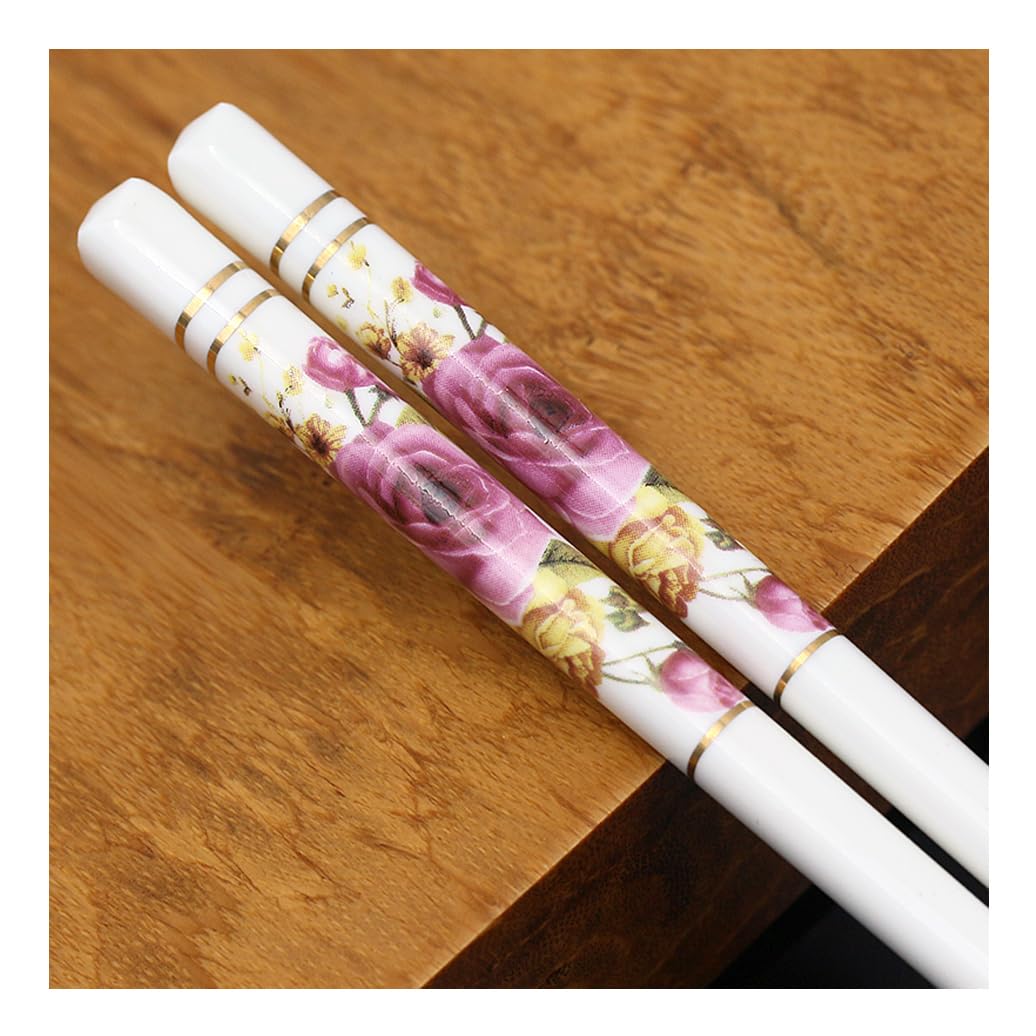 Bopsticks en Porcelaine Premium Ensemble avec Boîte-Cadeau, 10 Paires Baguettes D'os Chinoises De Haute Qualité avec Motif De Fleurs, Baguettes en Céramique E