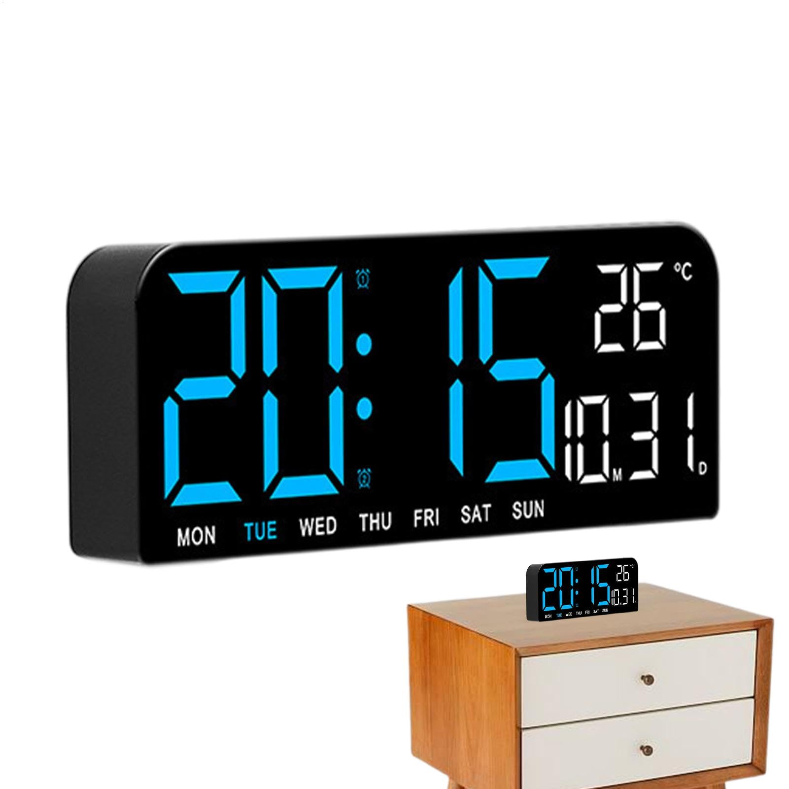 Horloge LED murale moderne avec thermomètre et calendrier pour une déco de chambre épurée