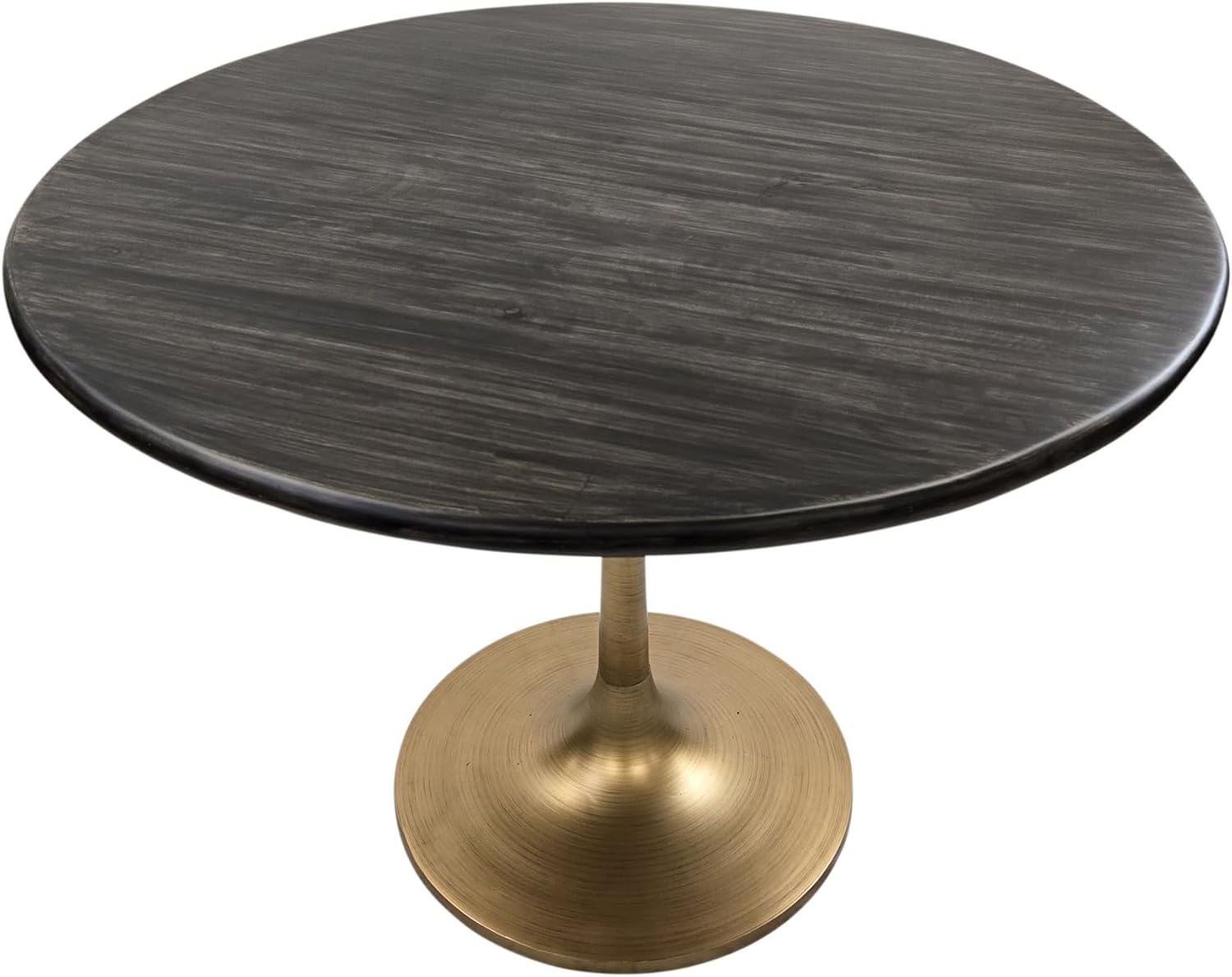 Carolina Chair & Table Small Round Dining Table – Stained Mango Wood Top with Aluminum Pedestal Base Table – Rustic Mid Century Modern Style Furniture for Small Dining Spaces (Warm Black/Gold, 36")