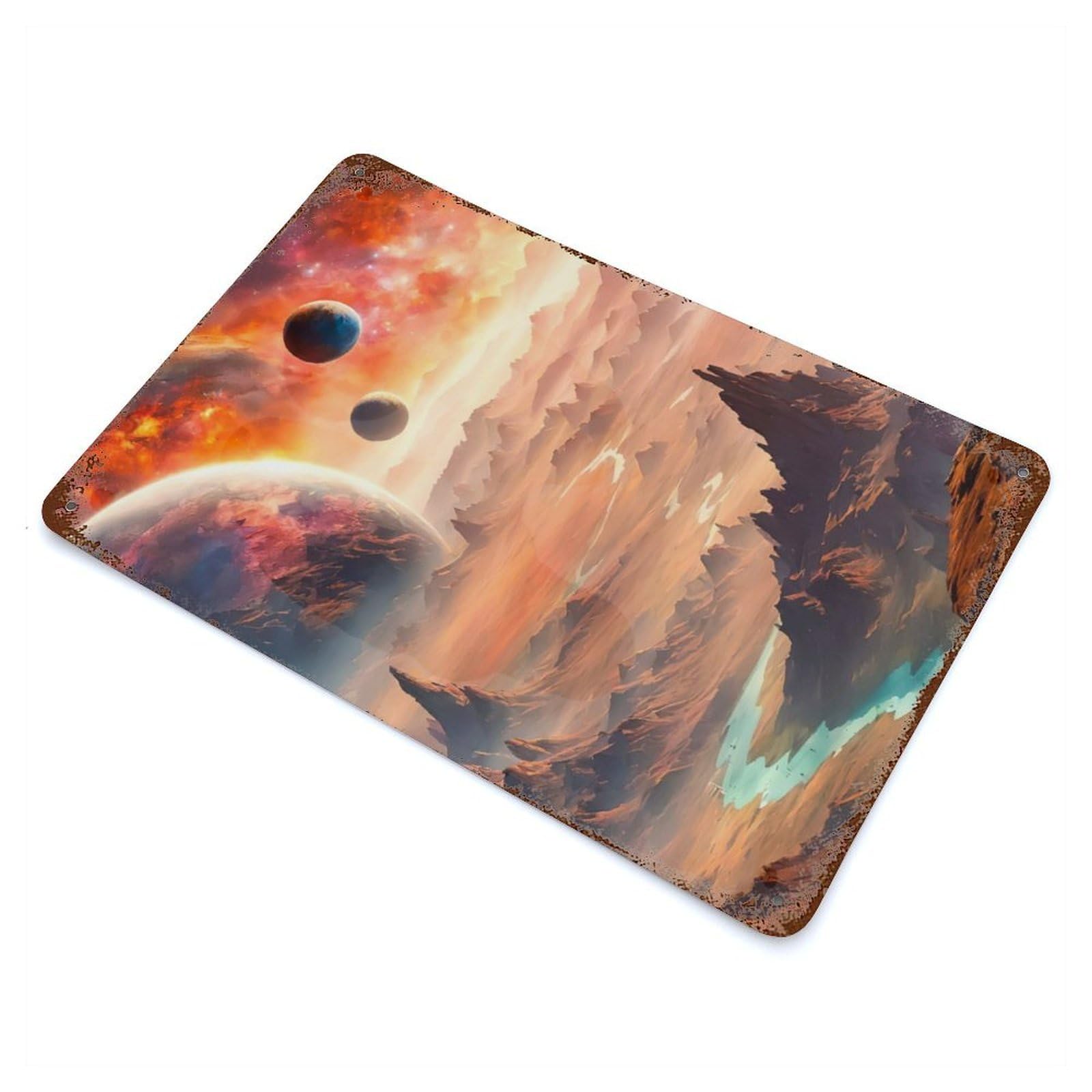 Rust Effect Cosmic Desert Aged Metal Wall Plaque 11.8"x7.9", Rustic Home Decor for Bistro, Counter And Cafe Decor