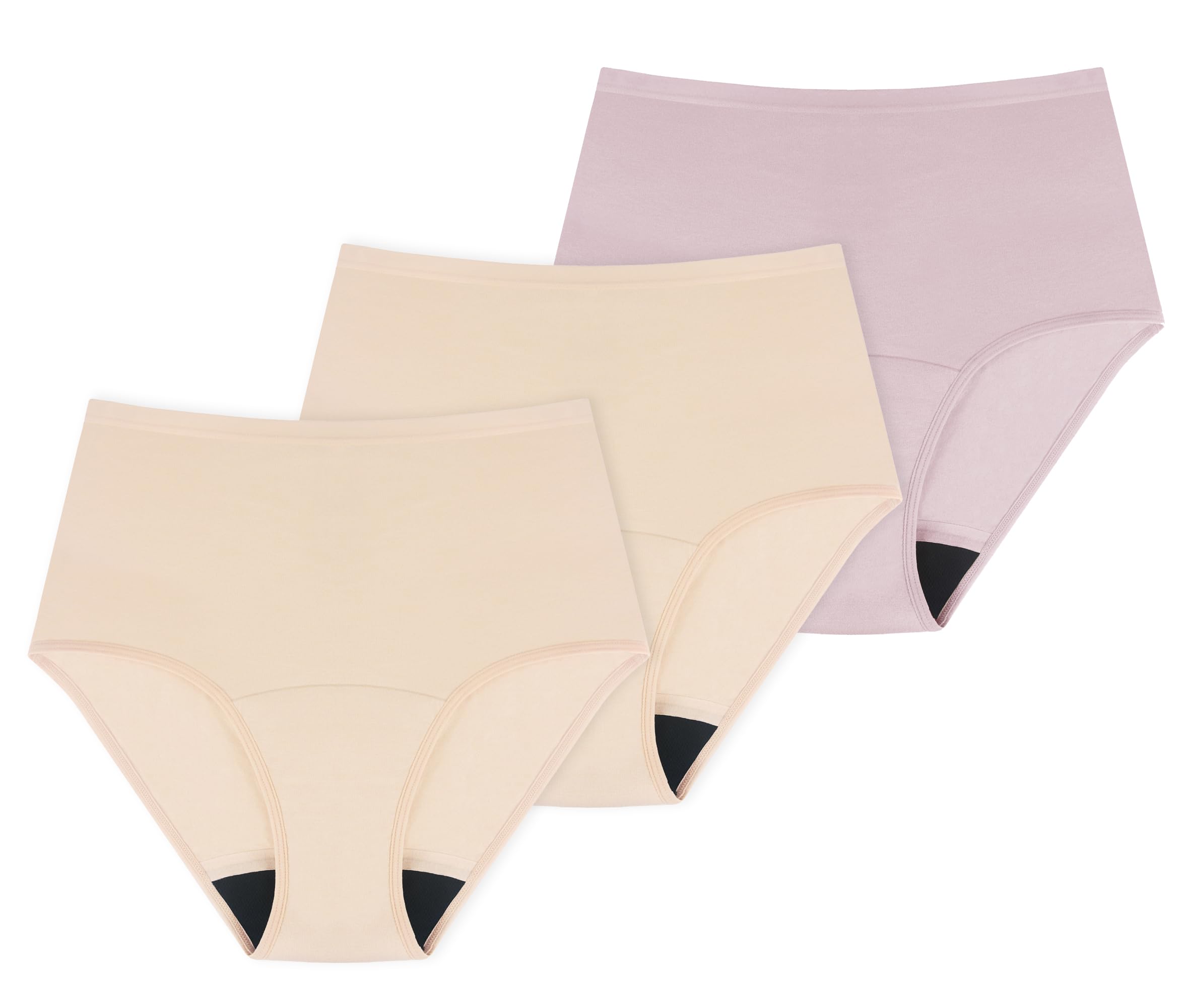 AIRCUTE Washable Urine Absorbency Incontinence Underwear for Women Bladder Leak Proof Cotton Panties 60ML 3 Pack(Beige-Beige-Dusk, 5X-Large)