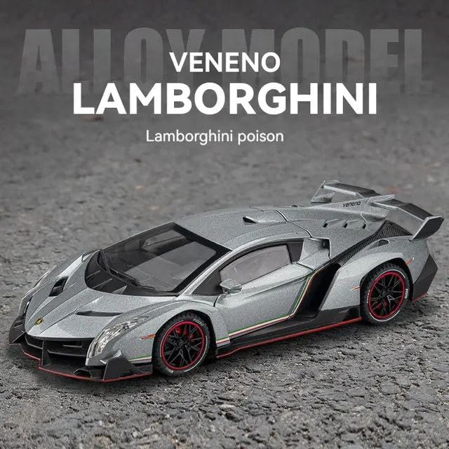 Image of FEXXA 🏎️ Exclusive Alloy Metal Pull Back Die-cast Car Model with Sound Light Mini Auto Toy for Kids Metal Model Toy Car with Sound and Light (1.24 Scale Lamborghini VANENO-Grey)