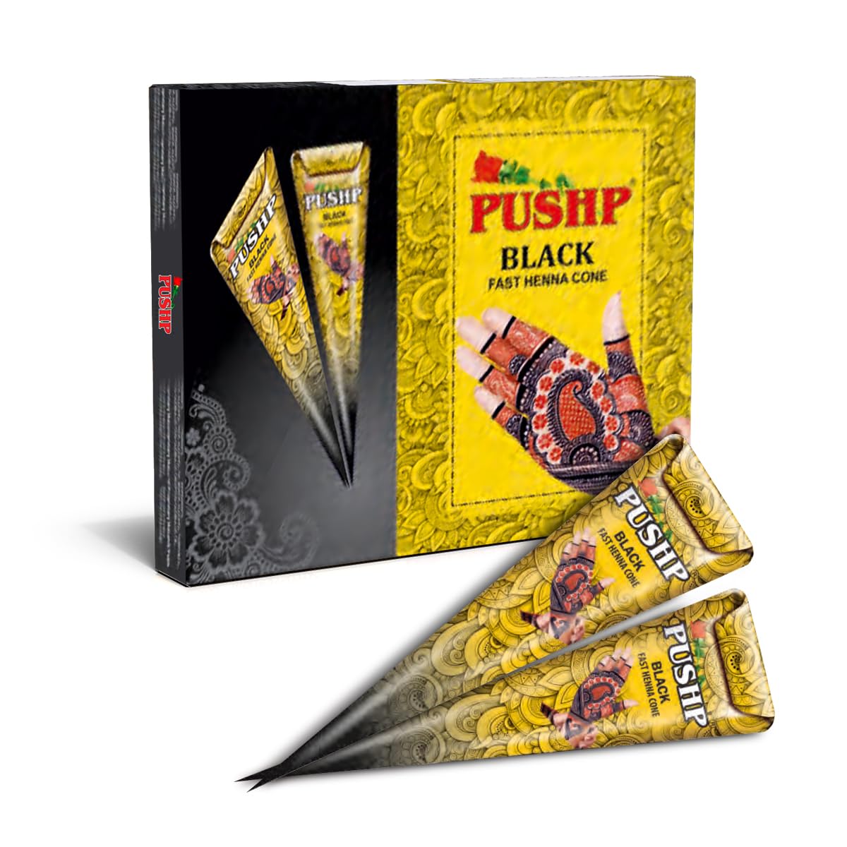 Pushp Henna Fast Cone Black (Pack of 12) Fast Colour Henna Cone | Fast Cone | Fast Mehndi Cone | Fast Mehndi | Black Henna Cones | Instant Mehendi | Instant Mehndi Cone​ | Instant Mehandi |-picture-27