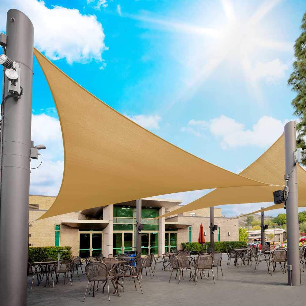 Royal Shade20' x 20' x 20' Sand Beige Triangle Sun Shade Sail Canopy Awning Outdoor Patio Fabric Shelter Cloth Screen Awning - 95% UV Protection, 200 GSM,5 Years Warranty, We Make Custom Size