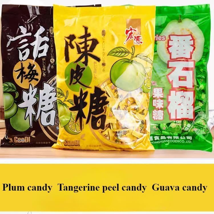Sweet and sour guava candy, instant orange and plum hard candy, Chinese classic fruit candies, healthy preserved fruits, mixed flavor sugar snack gift pack, gummies, sweets (3 Flavor Mix,500g)