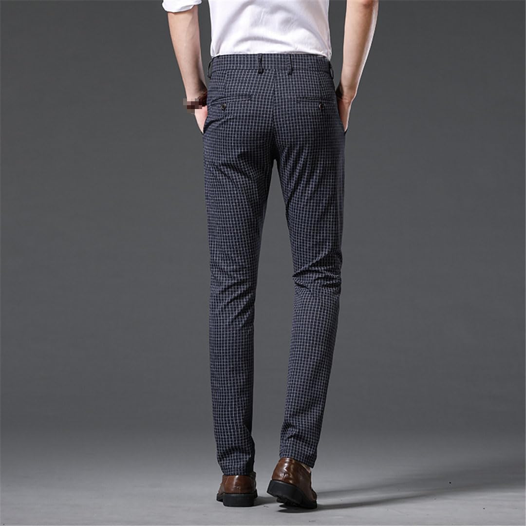 Vogrtcc Pantaloni da Abito Scozzesi Estivi da Uomo Pantaloni Lunghi Casual da Lavoro Dritti Elastici