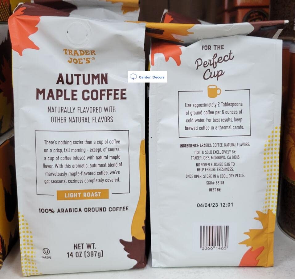 Trader Joe Autumn Maple Ground Coffee Light Roast 14oz 397g (Two Bags)