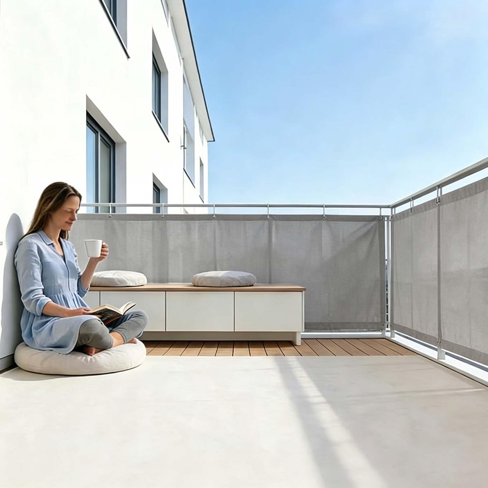 Osłona Na Balkon 85 x 480 cm Ocrona Uv, Ochrona Przed Wiatrem, Wodoodporny, Osłona Na Ogrodzenie I Balkon – Siatka Wiatrochronna Opaski Zaciskowe W Zestawie Na Balustradę, Jasny szary