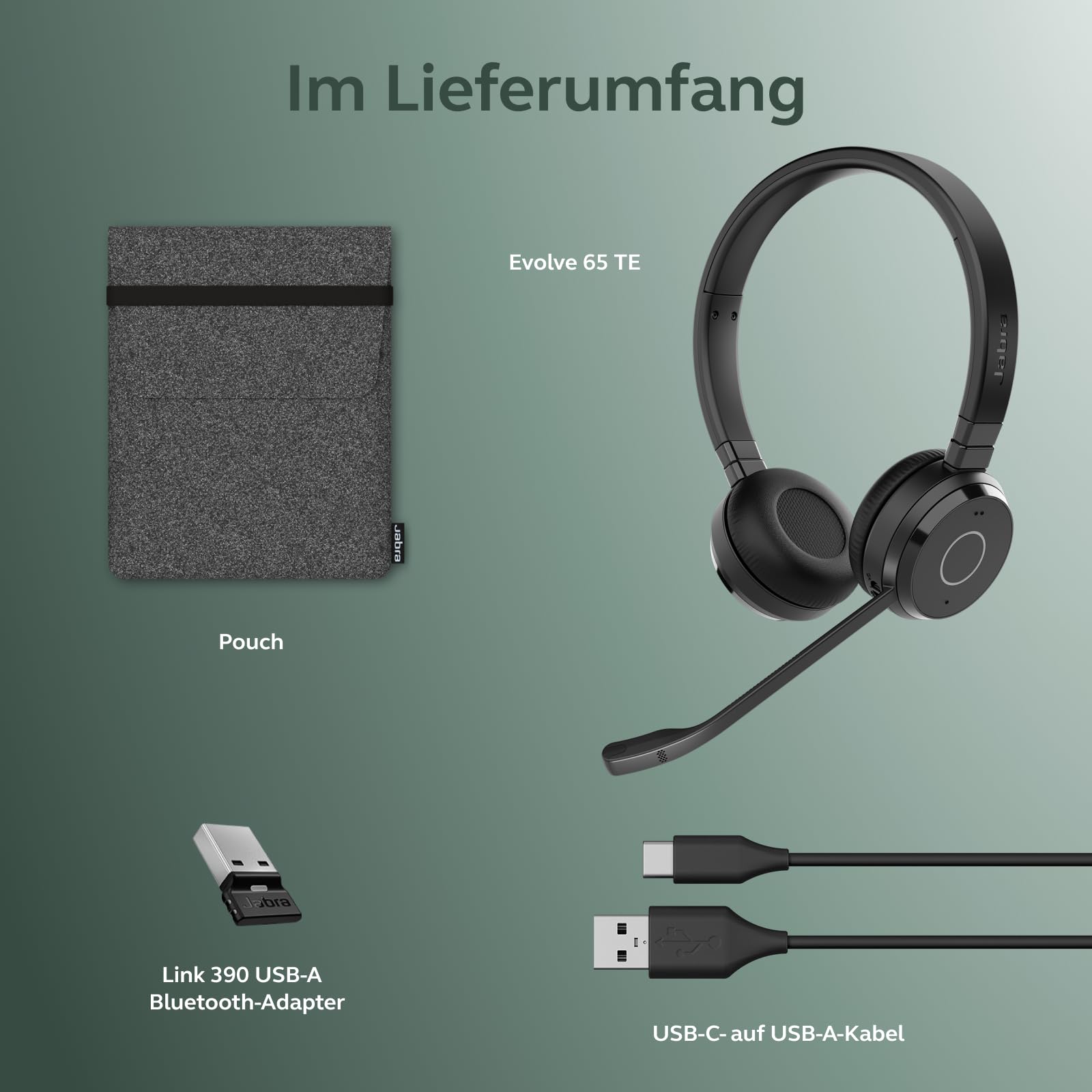 Jabra Evolve 65 TE (3. Ausgabe 2025) Kabelloses Bluetooth-Stereo-Headset mit Geräuschunterdr.-Mikrofon, verbindet 2 Geräte, 16h Akkulaufzeit, USB-A-Adapter, MS Teams-Zertifiziert, Schwarz