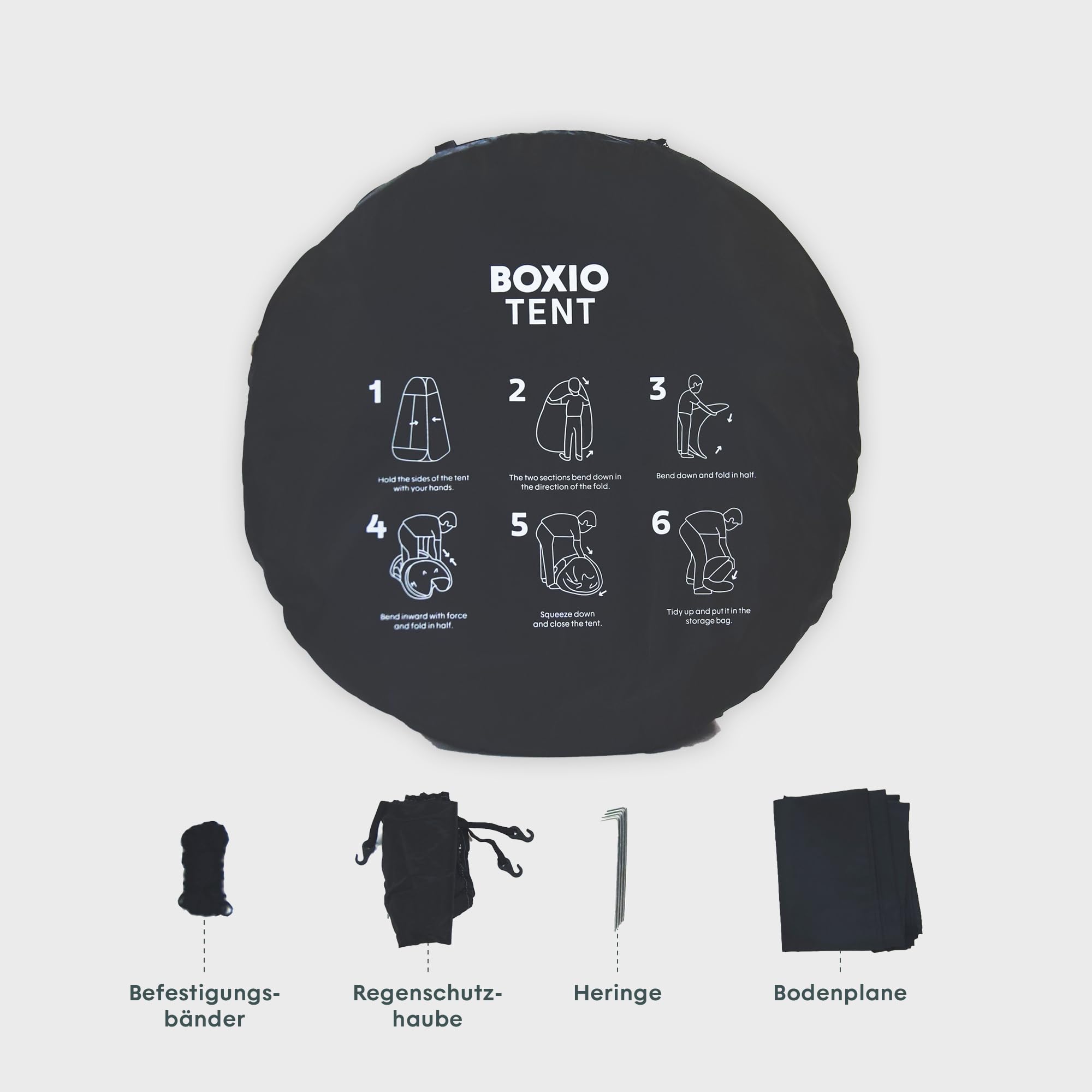 BOXIO - Tent: Mobiles Camping Duschzelt/Toilettenzelt, auch perfekt als freistehende pop up Umkleidekabine 2 x 1m - EIN Muss für Deine Campingtoilette, im Vanlife, und als Festivalbesucher im Sommer