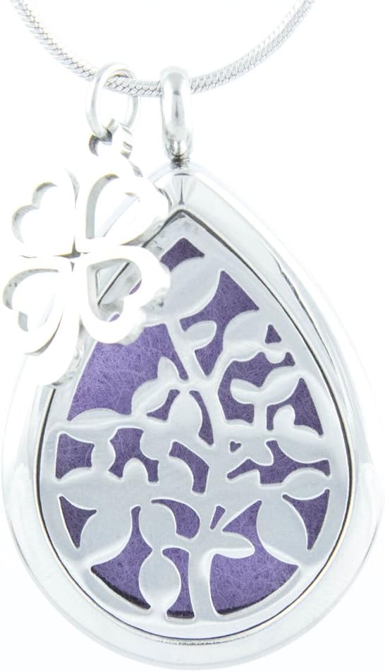 Essential Oil Diffuser Necklace Teardrop Jewelry with 8 Color Pads - Hypo-Allergenic 316L Stainless Steel - 24" Adjustable Chain