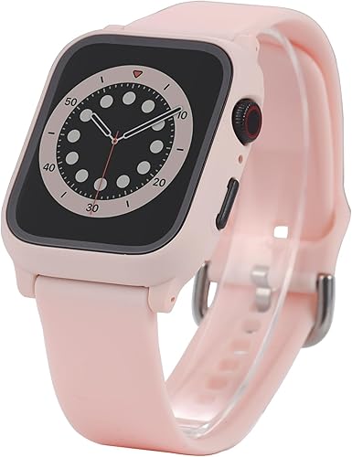 Correa 3 en 1 para Apple Watch con funda, correas de silicona suave con cubierta dura de policarbonato protector de pantalla integrado de vidrio