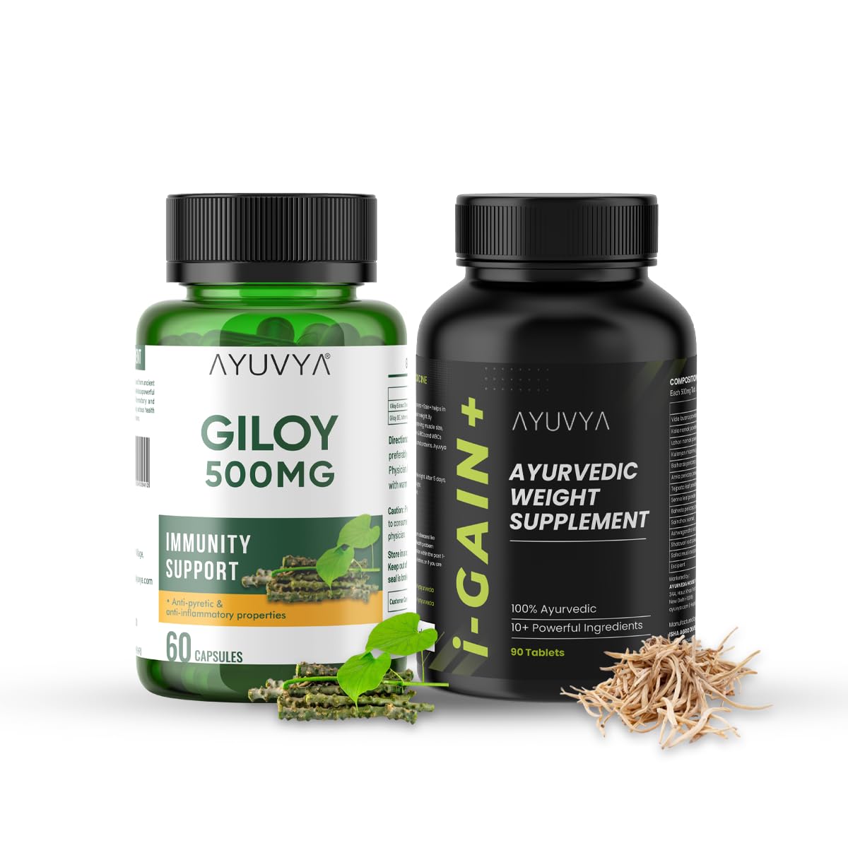 Ayuvya Giloy & i-Gain+ Combo | i-Gain+ for Muscle Mass, Digestion & Weight Gain | Giloy Capsules for Immunity, Respiratory Health & Blood Purification | 100% Ayurvedic | Pack of 2 (B0D7CBMPQ8) Amazon Price History, Amazon Price Tracker