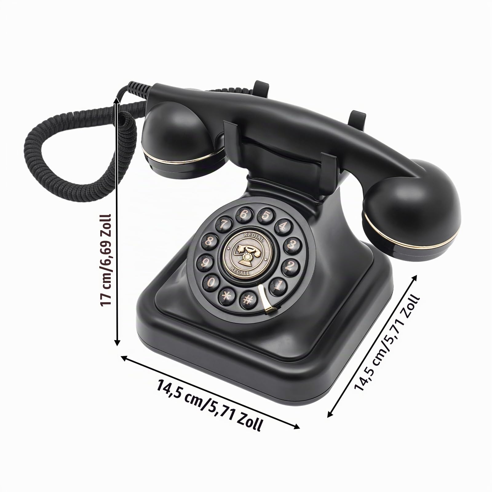 Retro-Festnetztelefon Vintage Telefon Klassisches Schnurgebundenes Tischtelefon mit Wählscheibe und Schnur als Nostalgie Festnetztelefon