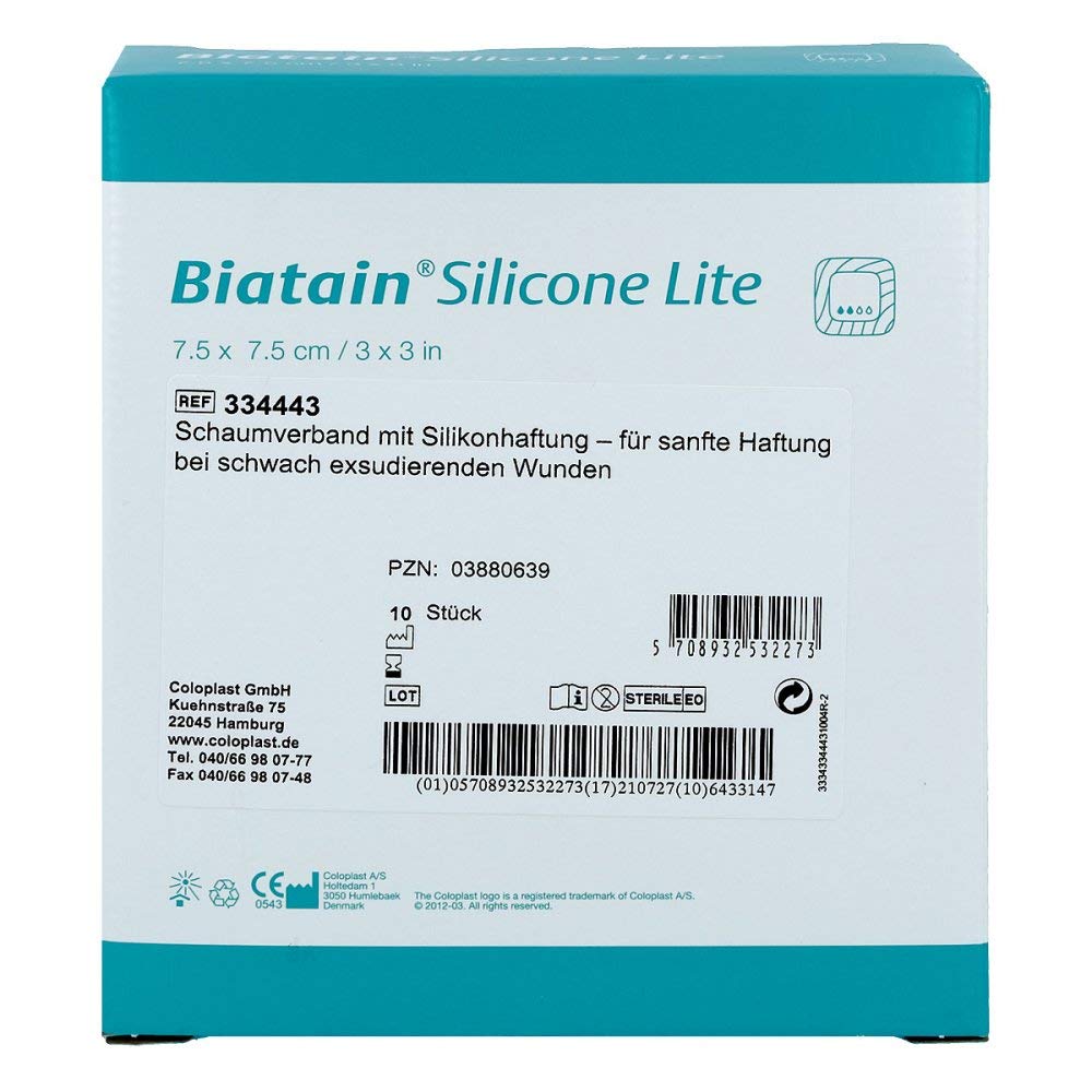 BIATAIN Silicone Lite Schaumverband 7,5x7,5 cm 10 St