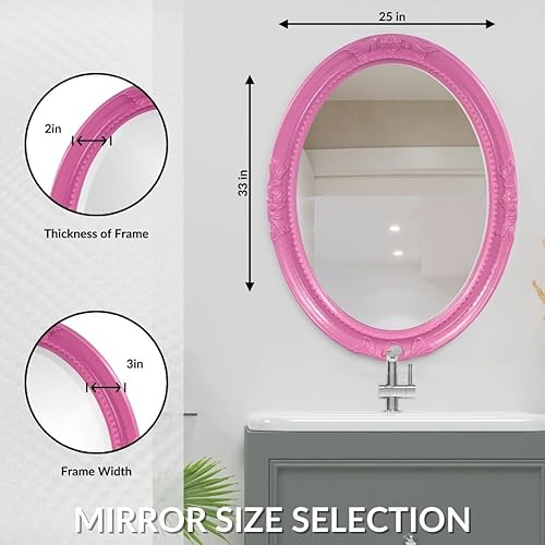 Miniatura 6 de Howard Elliott Queen Ann Espejo de Pared Ovalado Brillante Rosa Intenso, Espejos Colgantes de Tocador con Marco de Madera Biselado Ovalado para