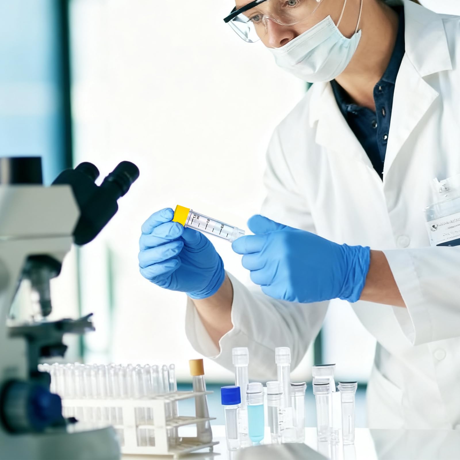 Tubos criogénicos de plástico, 1,5 ml, tubos de muestra, frascos de muestra con código de barras y tapón de rosca para experimentos de química de laboratorio, color amarillo, 1000 unidades