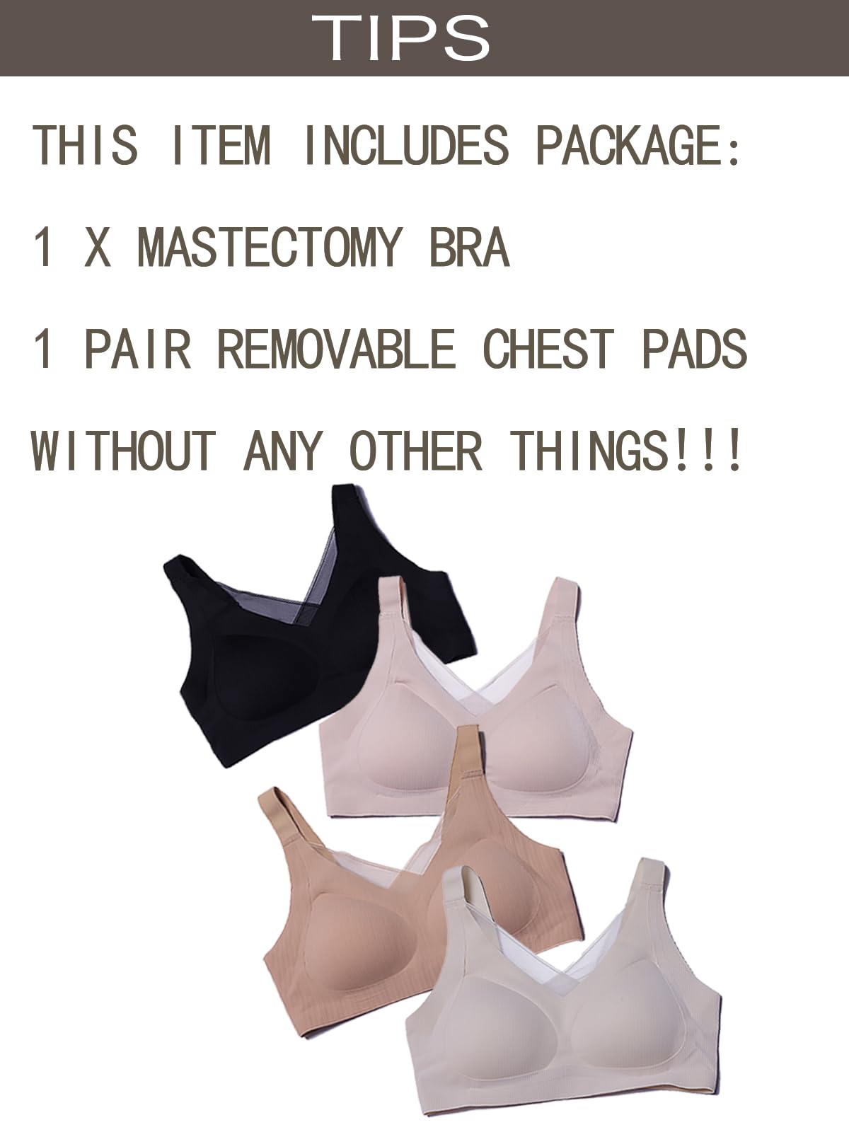 Soutien-gorge de mastectomie pour femme avec poches – Soutien-gorge quotidien pour post-chirurgie – 1 paire de coussinets de poitrine amovibles