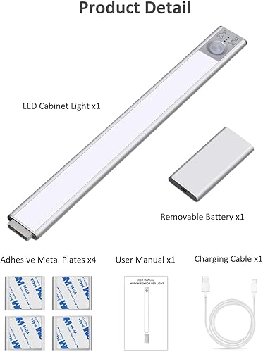 Miniatura 8 de Luces para debajo del gabinete, 138 luces LED desmontables con sensor de movimiento con sensor de movimiento, iluminación inalámbrica recargable