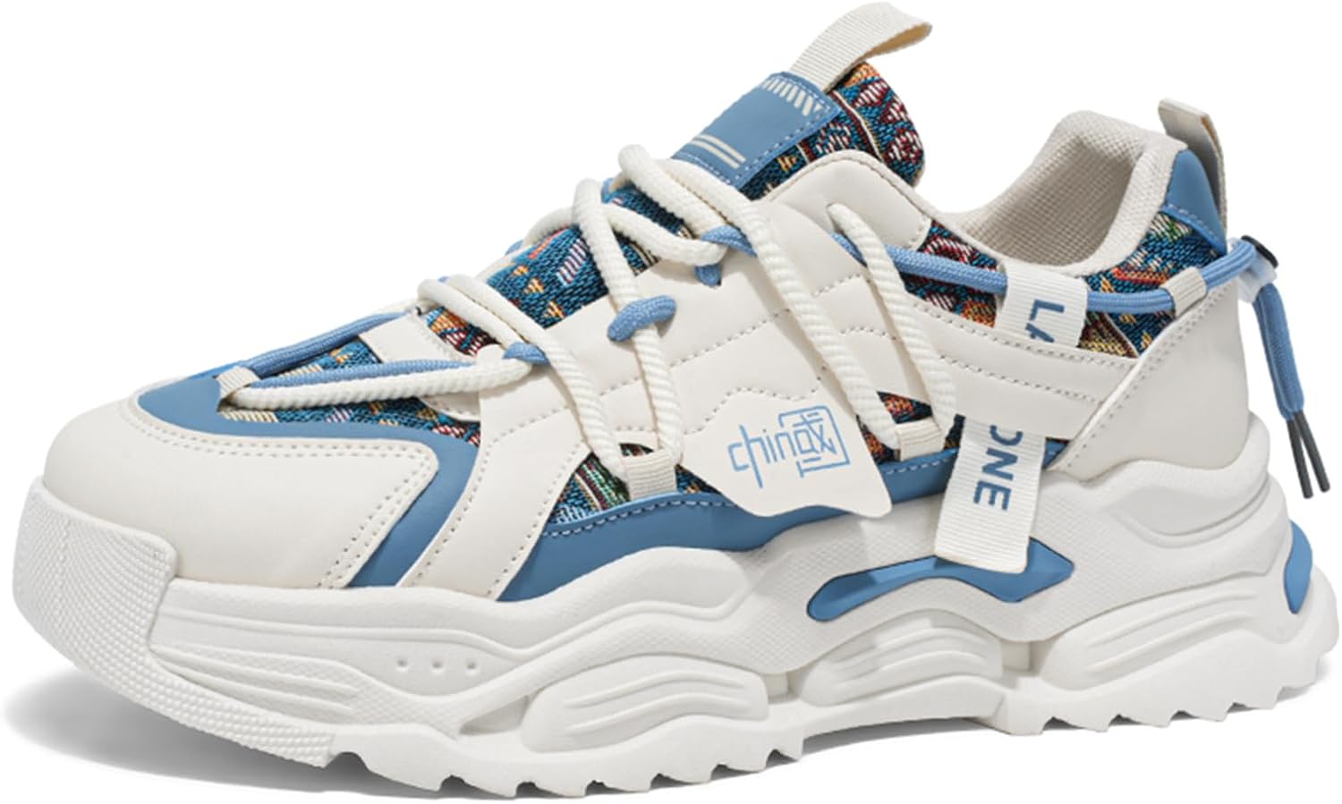 Men’s Stylish Fashion Trendy Chunky Dad Shoes Lace Up Casual Breathable Sneakers Leather Fabric Upper Lightweight Round Toe Comfortable Footwear for Daily Walk Jogging