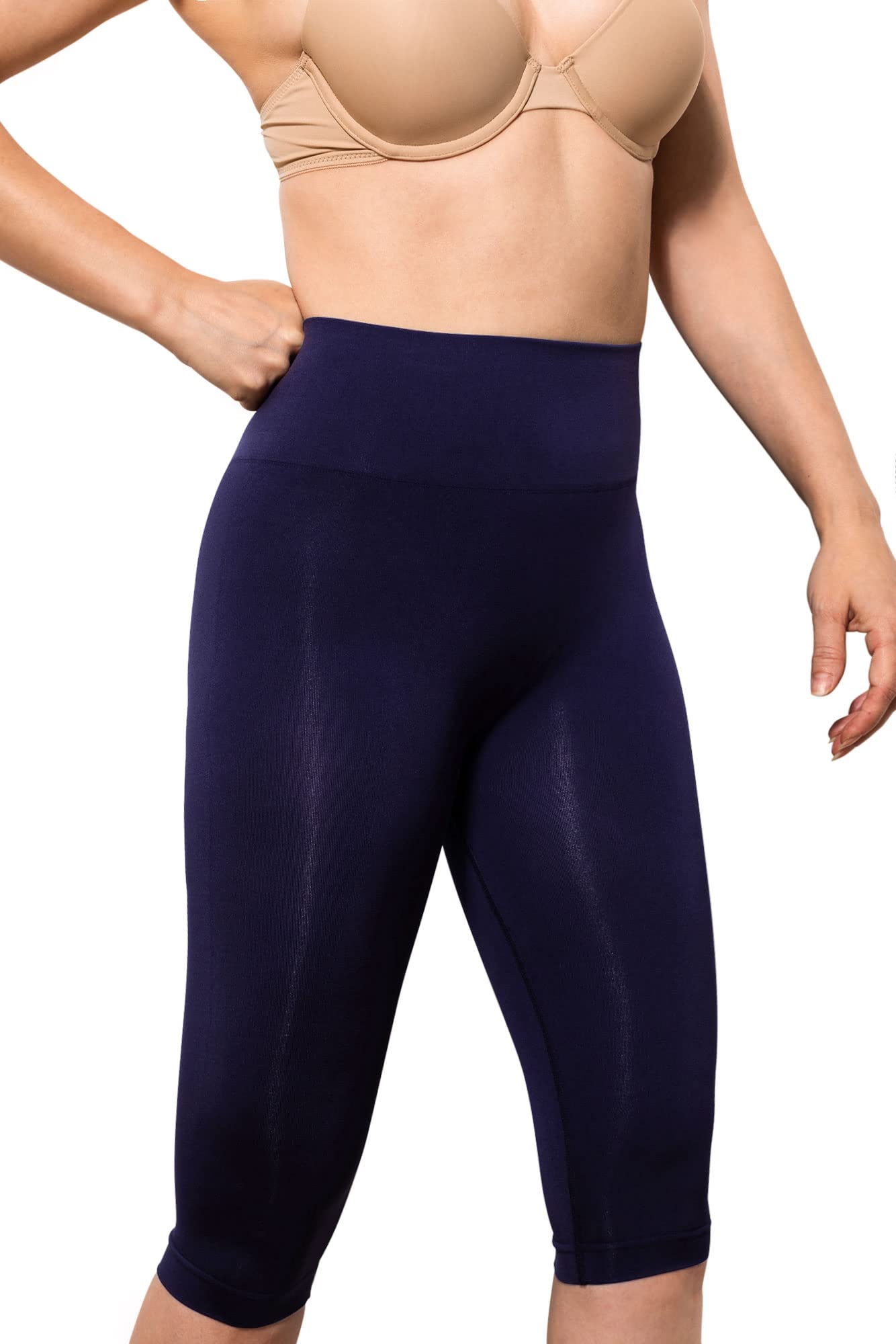 Farmacell 604Y (Blue, 5XL) Shapewear Capri Leggings for Women Anti-Cellulite 3/4 Leggings with FIR Effect, Made in Italy