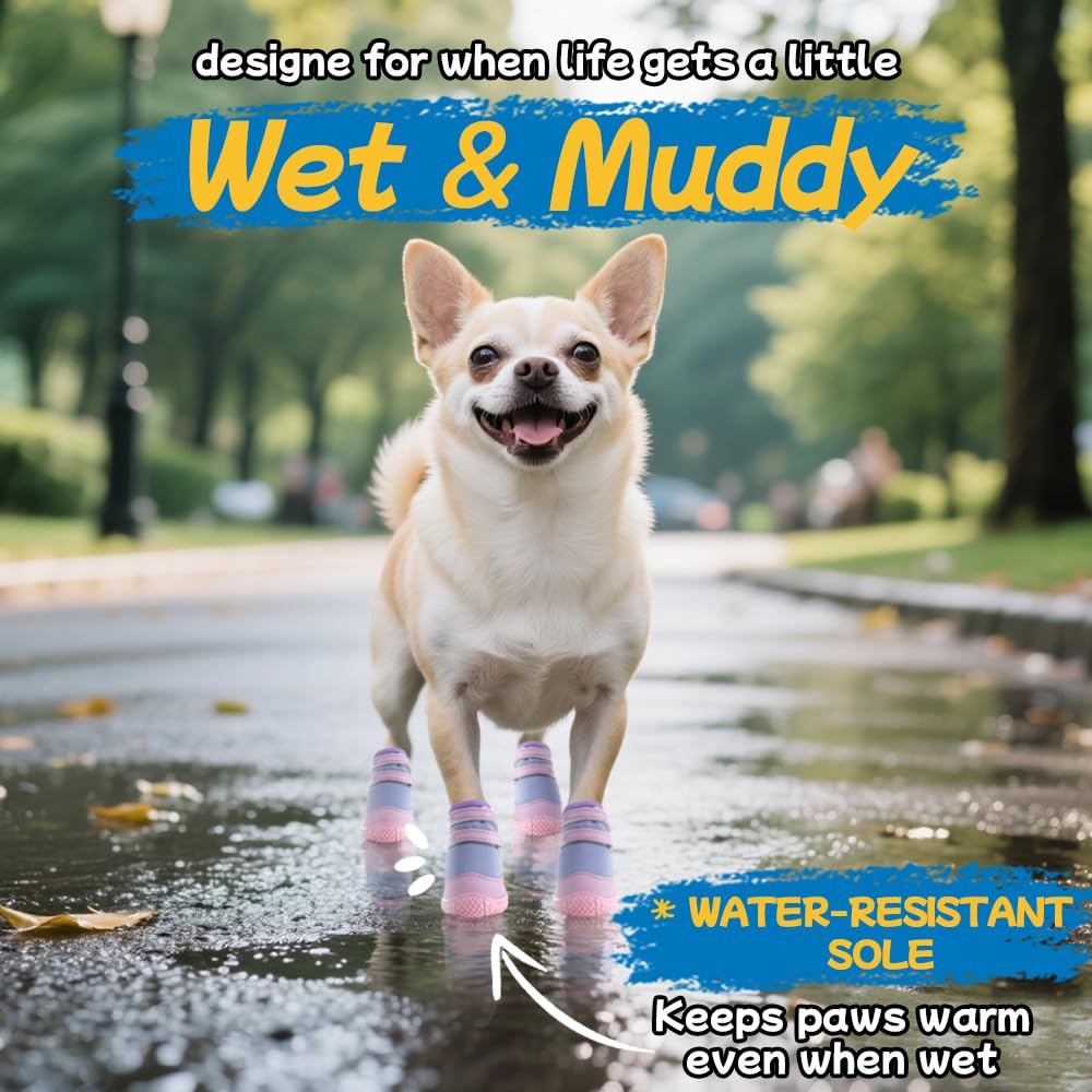 Chaussures pour Chien de Petite Taille - Violet - Taille 1 | Respirant, protège-pieds pour pavage chaud hiver neige, semelle antidérapante robuste, pour sols en bois franc randonnée en