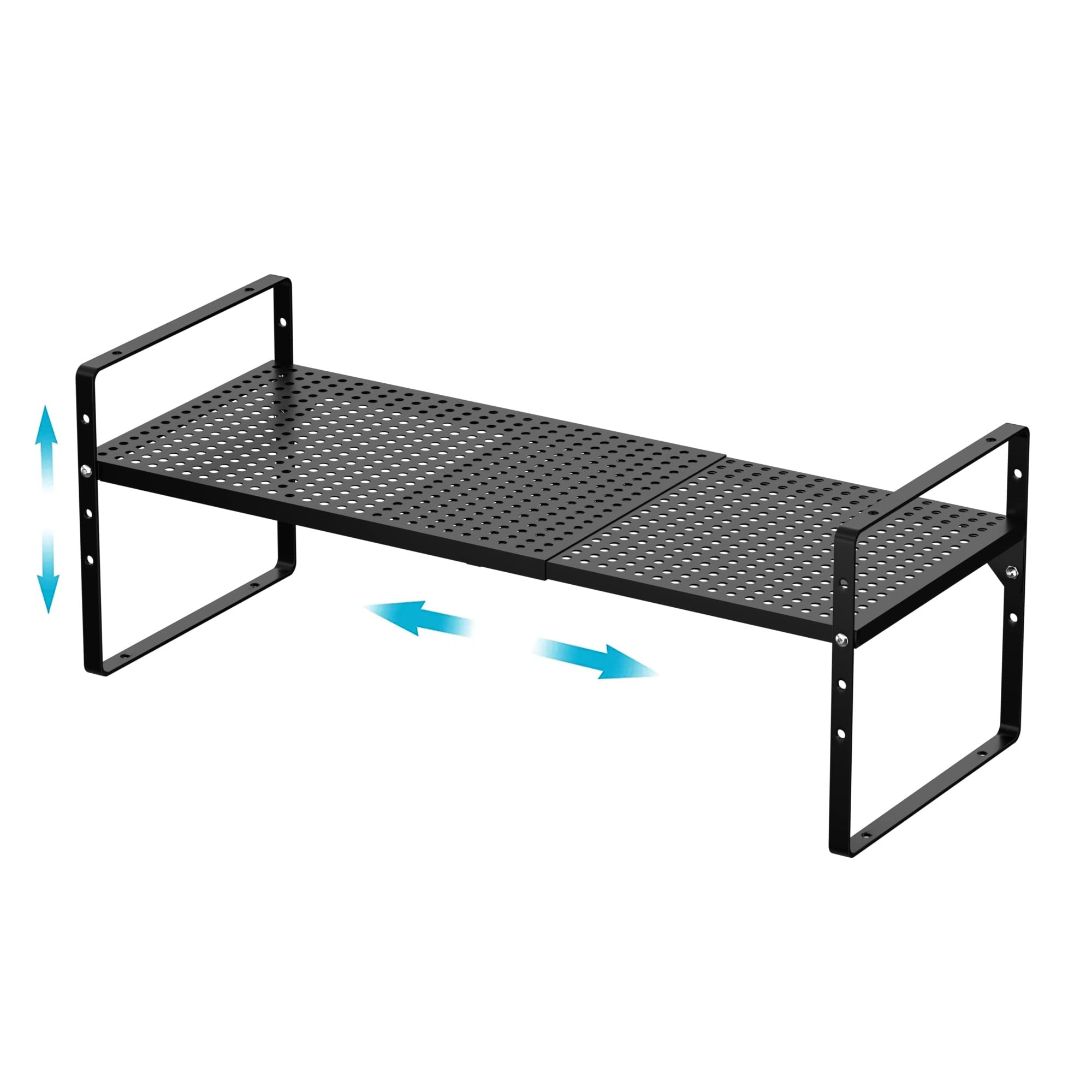 iPEGTOPLarge Expandable Cabinet Storage Shelf, Stackable Steel Metal Spice Rack Adjustable Height Home Office Pantry Garage Shelf for Counter Kitchen Organization, Black