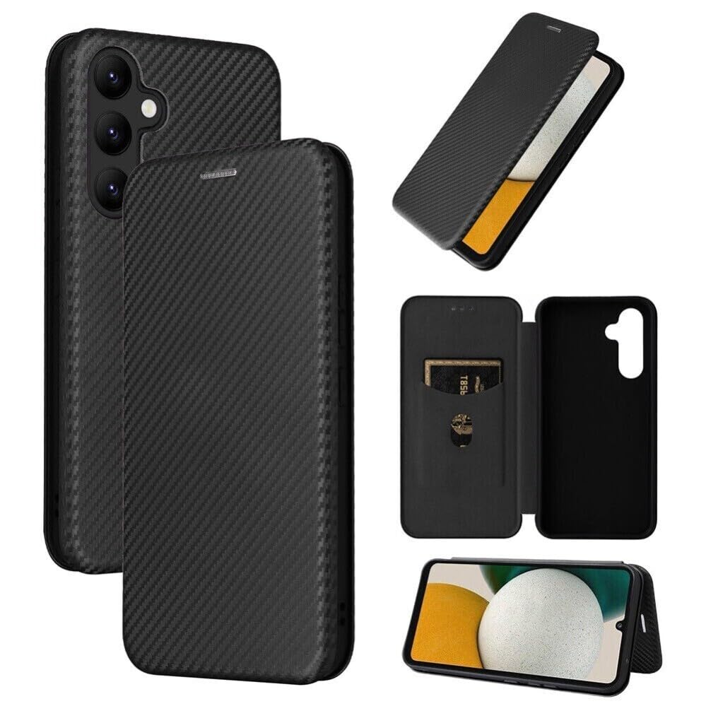 Generic - Funda con tapa magnética para Samsung Galaxy A13 4G (color: negro) de fibra de carbono