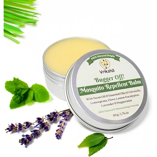 Vrikshā 100% Natural Mosquito Repellent Balm | Bugger Off! | Handmade | Neem Oil, Citronella, Lemongrass & Clove Essential Oils | DEET-Free | Safe For Kids