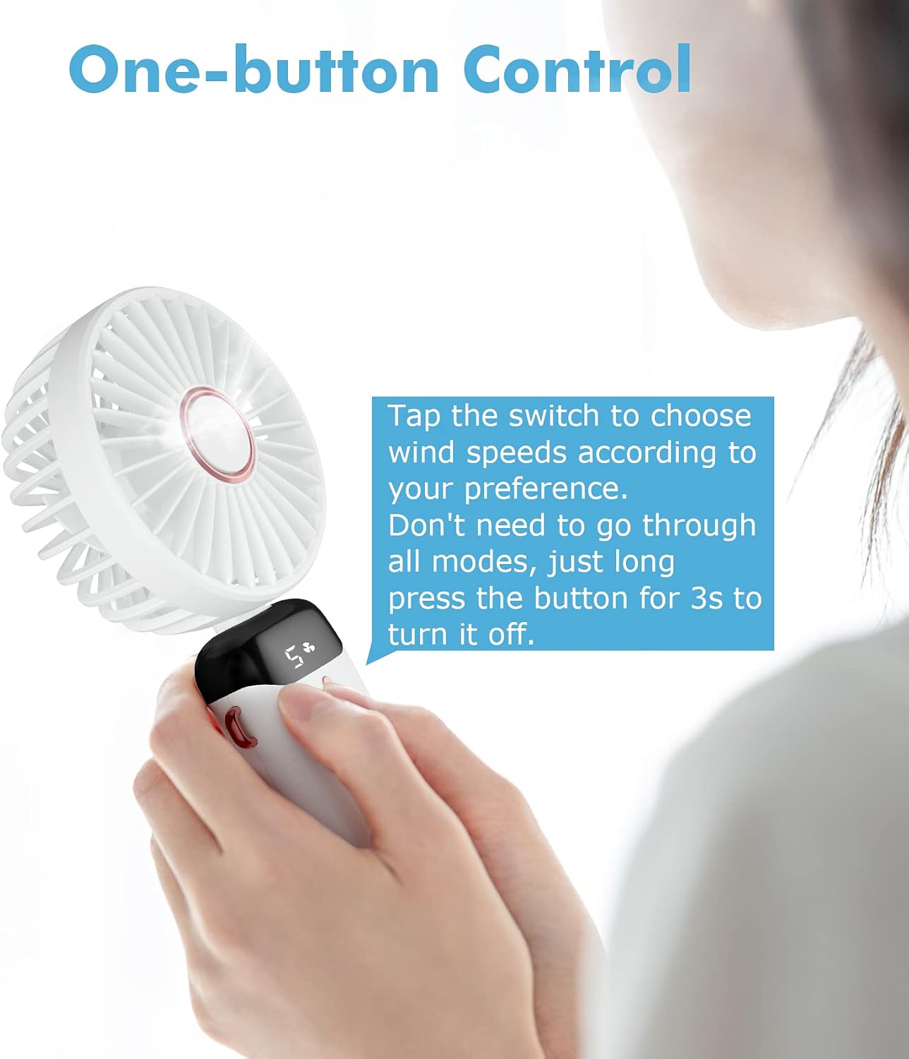 Rafada Handheld Fan, Mini Portable Fan USB Rechargeable, Small Pocket Fan 5 speeds with Lanyard and Base, Built-in 4200mAh Battery USB Desk Fan Foldable for Office, Outdoor, Home, School