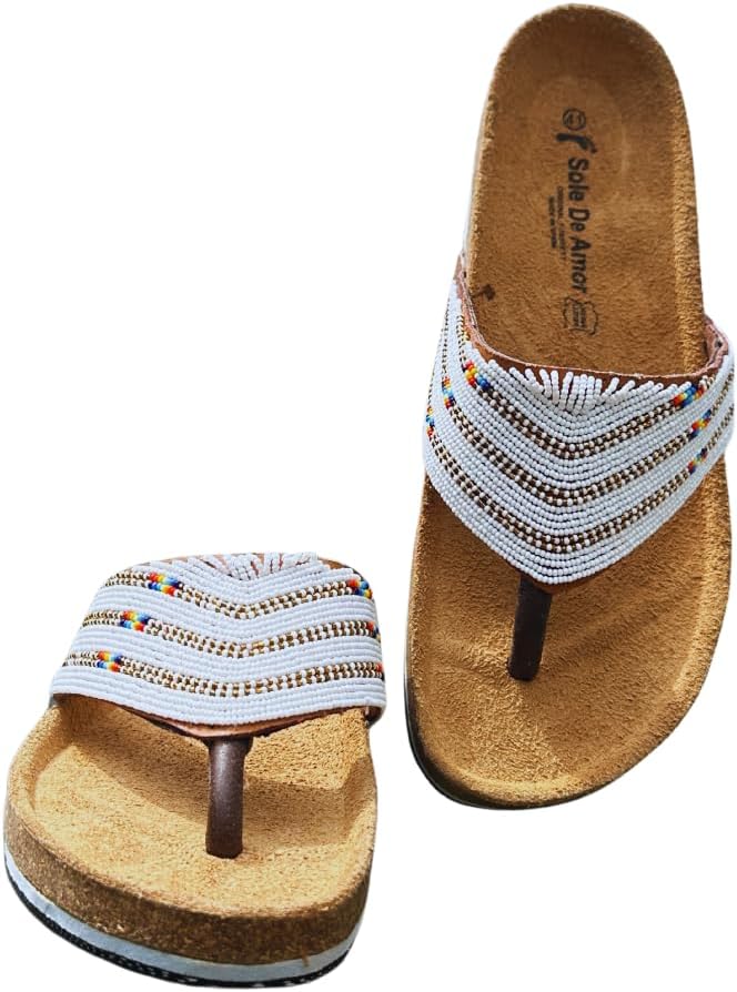 Addolux Handmade Beaded Sandals with a Cork Sole