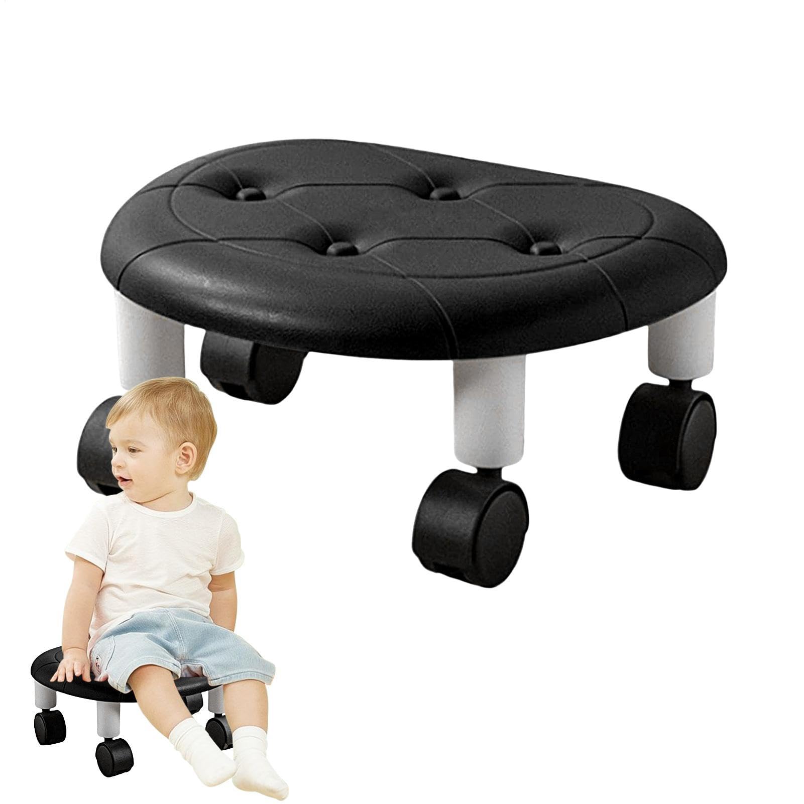 Taburete con ruedas bajo - Banco giratorio | 360 herramientas para ajuste de zapatos, estación de arte de uñas, cómodo diseño ergonómico con ruedas para sala de spa, soporte de asiento de tareas en