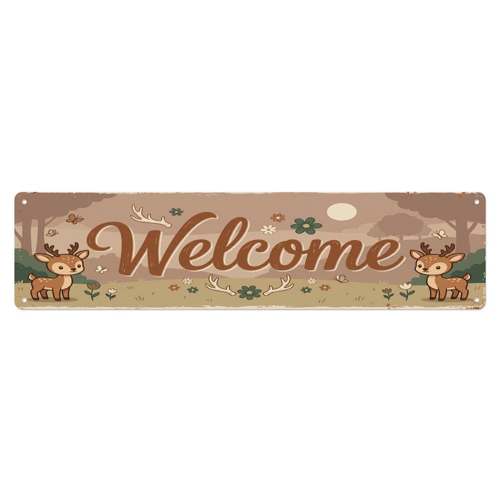 Cxhjca 4X16inch(10X40cm) Vintage Welcome Deer Graceful Metal Tin Sign