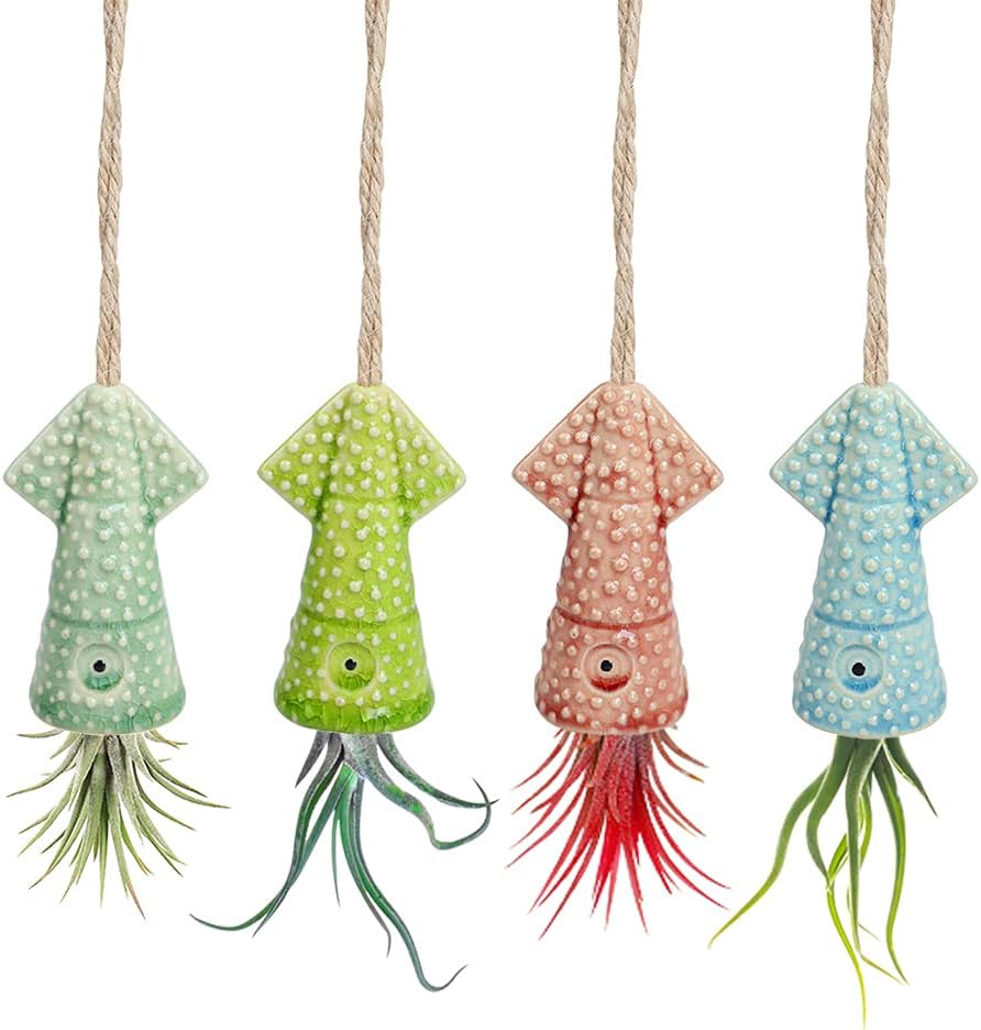 6 Pack Air Plant Holder Unique, Cute Pufferfish Air Plant Hanger Wall Planter, Ceramic Tillandsia Airplants Holders Hanging Wall Decor for Home Office (Pufferfish-Small (3.2 x 2 in))