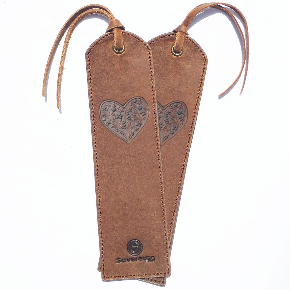 Leather Bookmark Handmade - Genuine Crazy Horse Pack of 2 Leather Bookmarks for Women and Girls with Unique Heart Design - Perfect Gift for Bookworms โ image 1