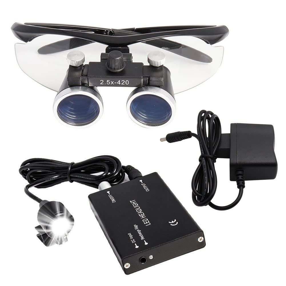 asdchZen Magnifying Glass 3.5/2.5X 420Mm Dental Surgical Binocular Magnifier Loupes,Head-Mounted 3W Led Light Loupes,Used In Orthopedics,Microsurgery,Surgery,Oral Surgery