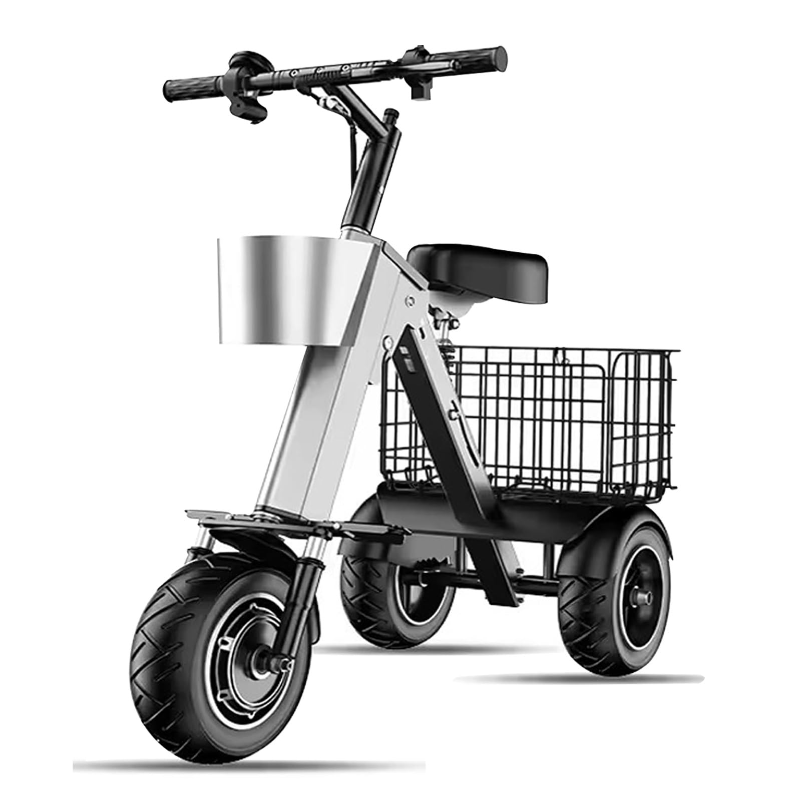 Electric Scooter for Adults Three Wheels, Folding Electric Bike with Removable Battery, Adjustable Speed, Three Speeds, for Travel and Travel, Reverse Gear (with Two Baskets)