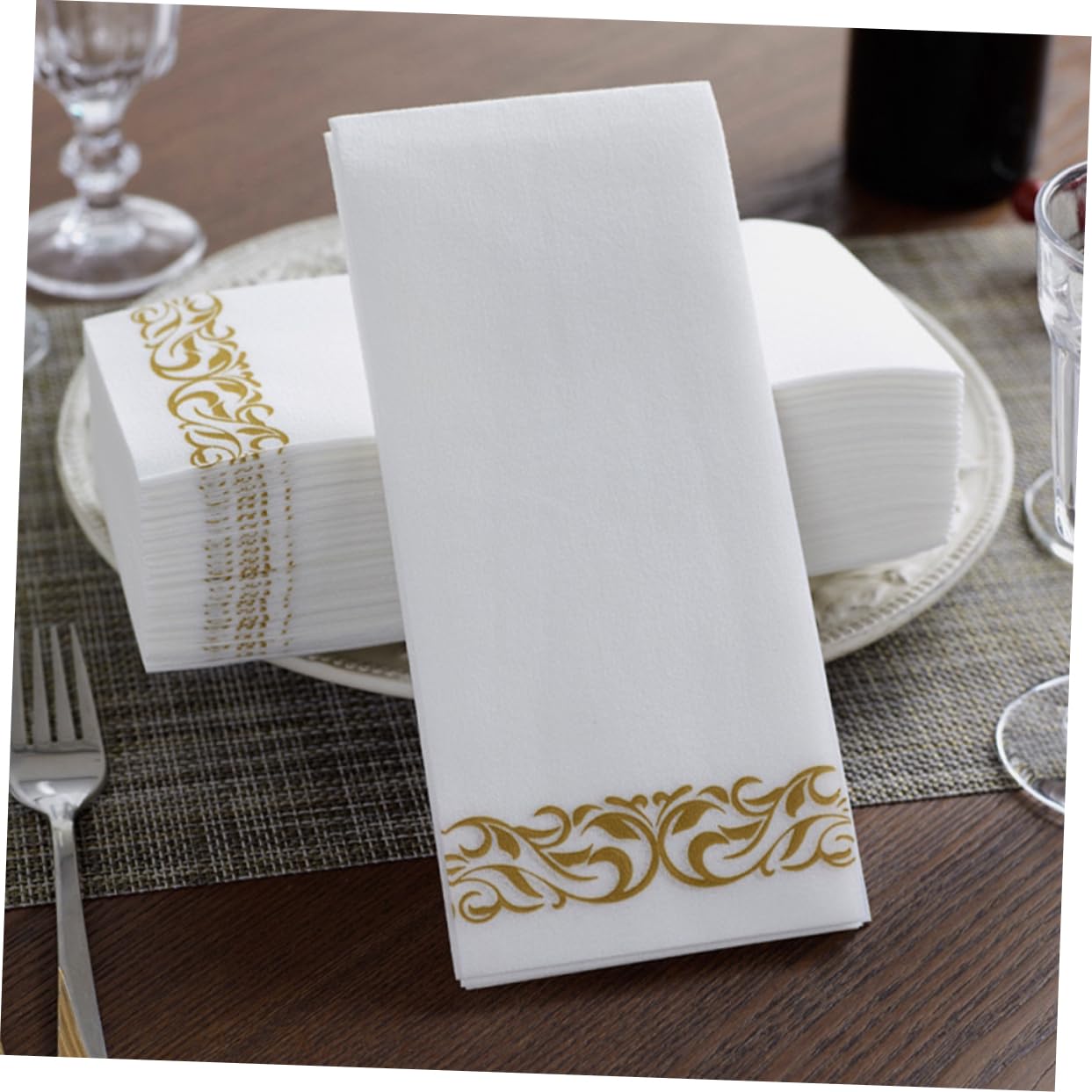 VALICLUD Servilletas Decoradas de Papel para Fiestas, 100 Piezas, Doradas, 40x30cm, Gruesas y Plegadas, para Boda y Hotel